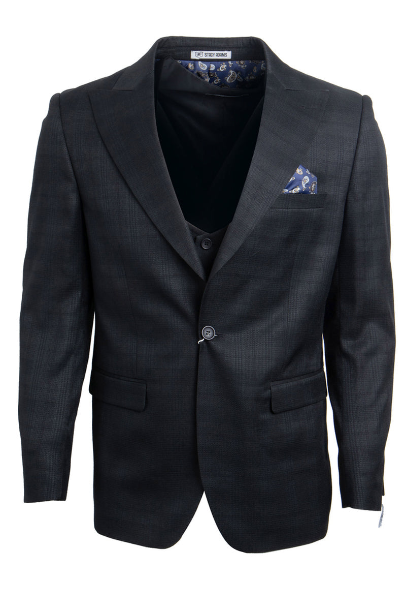 Men's Stacy Adams Black Glen Plaid 1-Button Vested Suit