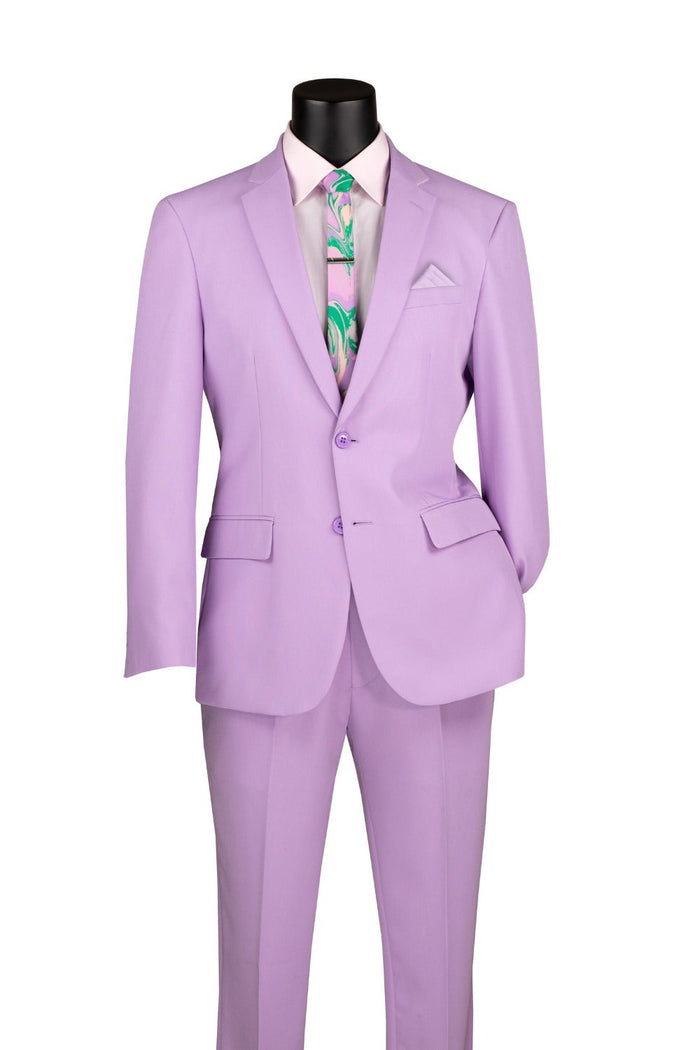 Men's Slim Fit 2 Piece Suit Single Breasted 2 Button Design Light Purple Vinci