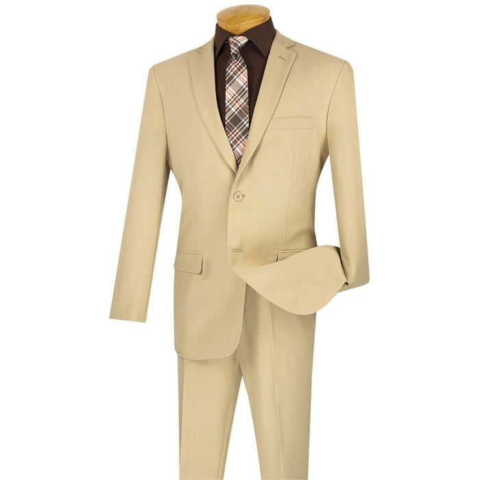 Men's beige 2-piece solid color slim fit suit