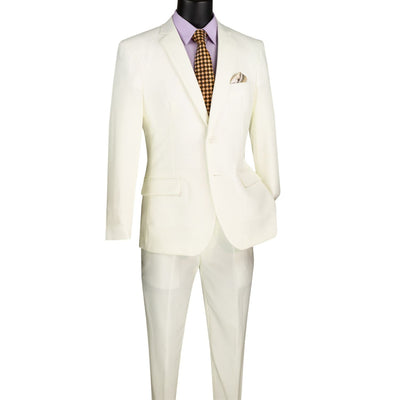Men's ivory 2-piece solid color slim fit suit