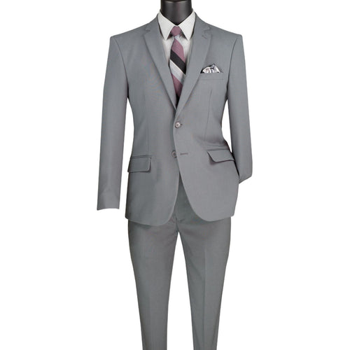 Men's medium grey 2-piece solid color slim fit suit