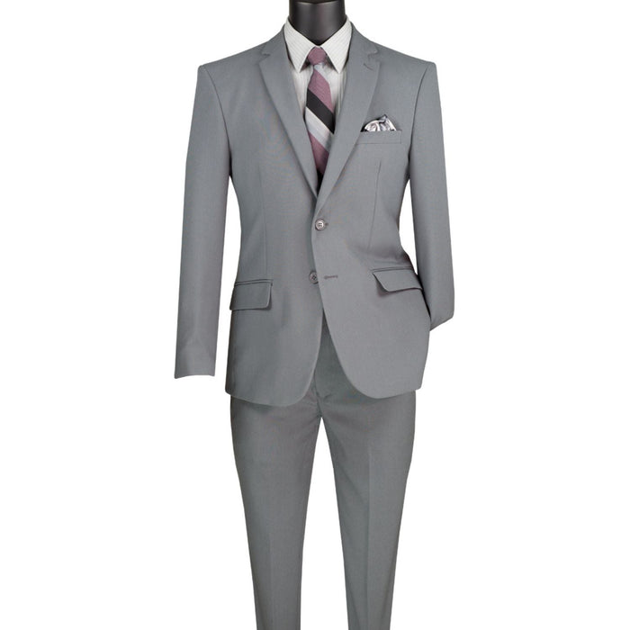 Men's medium grey 2-piece solid color slim fit suit