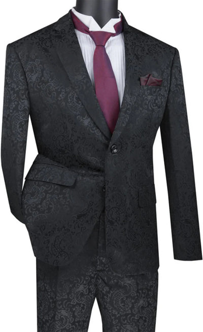 Mens Tone-on-Tone Paisley Slim Fit 2-Piece Formal Suit