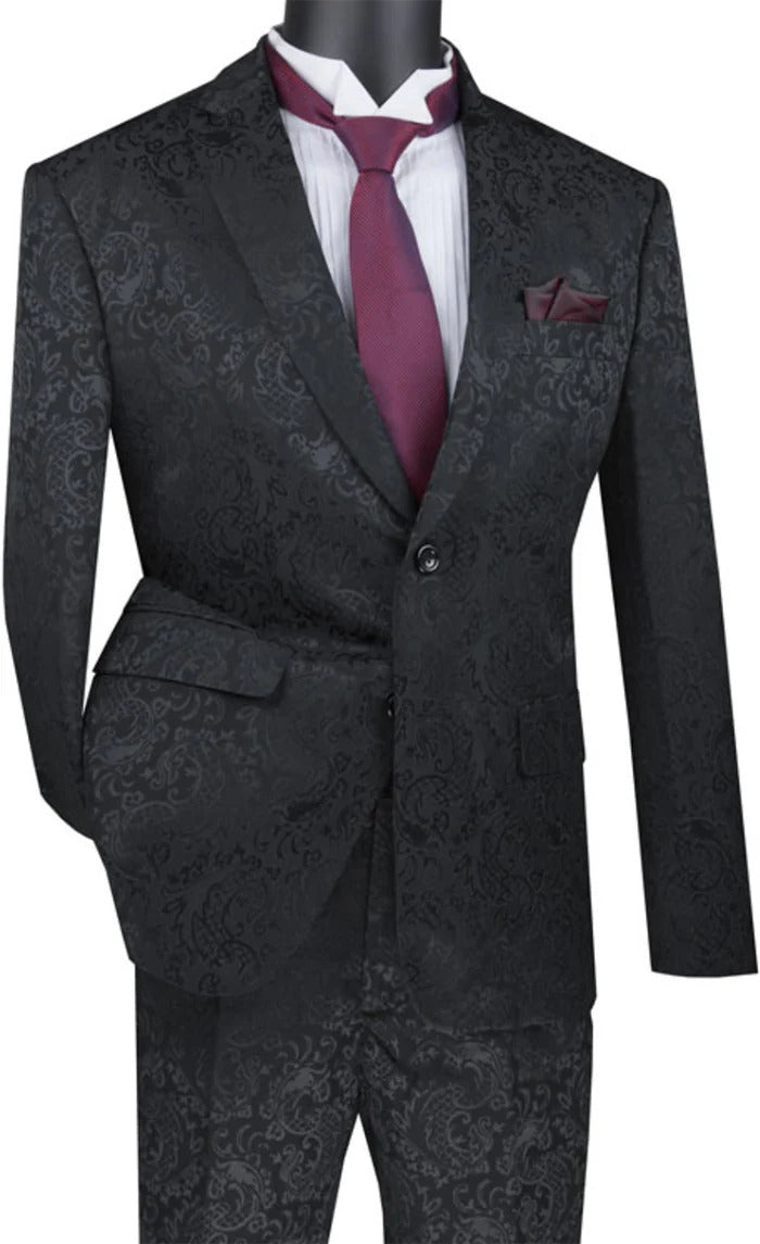 Mens Tone-on-Tone Paisley Slim Fit 2-Piece Formal Suit