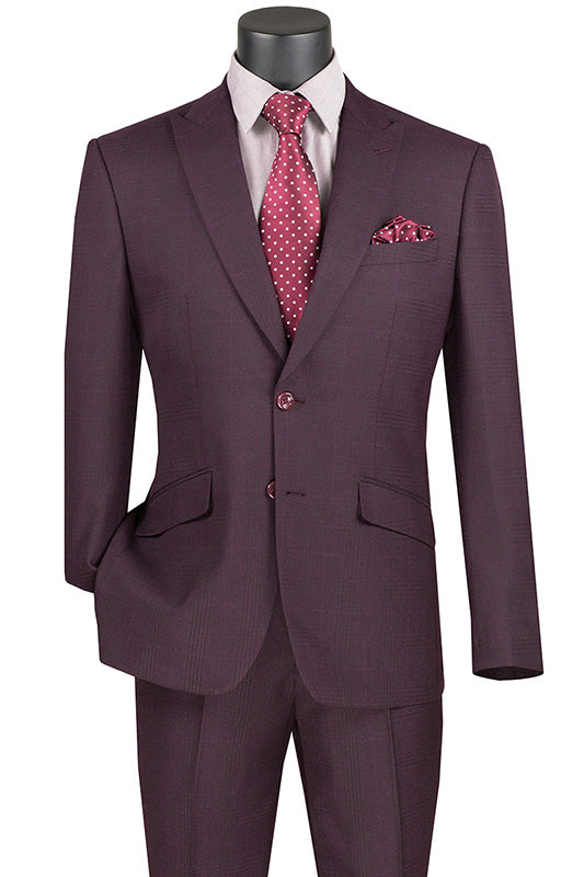 Navy Modern Fit 2 Piece Suit Textured Solid with Peak Lapel by Vinci