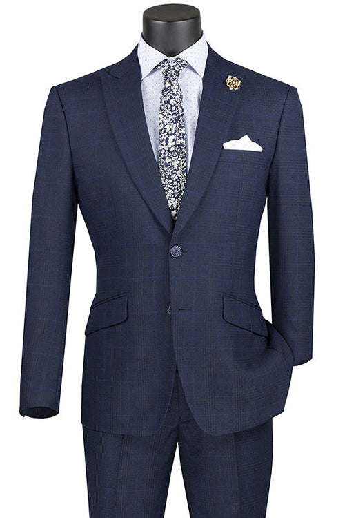 Slim Fit 2 Piece Suit Beige Glen Plaid Pattern Matching Pants Vinci