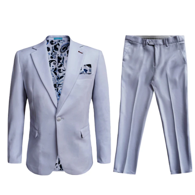 Cotton Suit - Summer Stretch Fabric - Mens Cotton-Stretch Fashion Suit Silver S9010 – SuitUSA