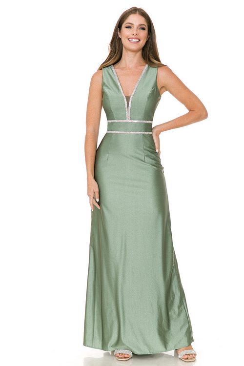 Formal Dress Deep V-Neck Embellished A-Line Prom Gown By Lenovia 5254-New Collection