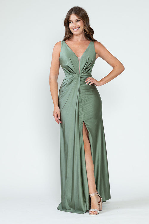 Bridesmaid Dress V-Neck Empire Bodice Ruched Prom Gown By Lenovia 5319-New Collection