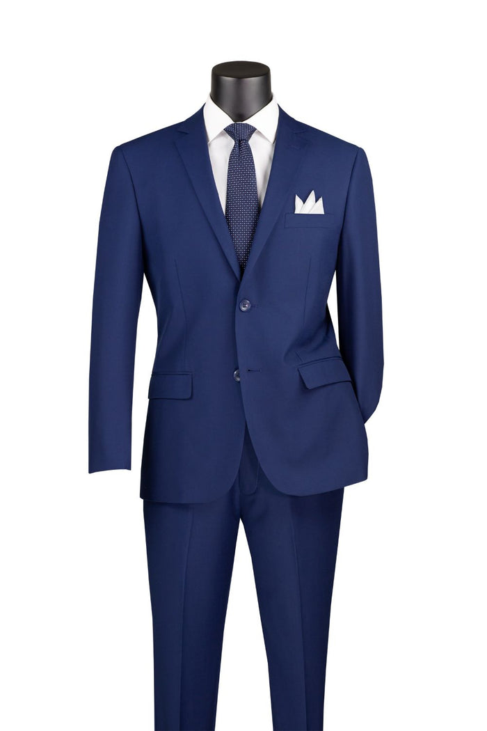 Modern Fit Windowpane Suit 3 Piece with U-Neck Vest in Light Blue by Vinci