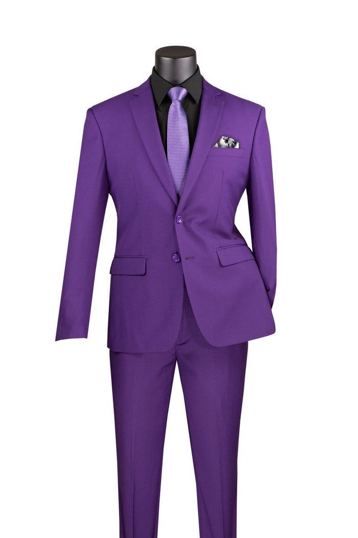 Slim Fit 2 Piece Suit Stretch Fabric Suit with Adjustable Waistband in Brown by Vinci