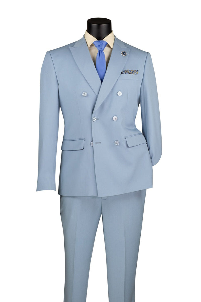 Black Slim Fit Double Breasted 2 Piece Suit with Flexible Elastic Waistband by Vinci