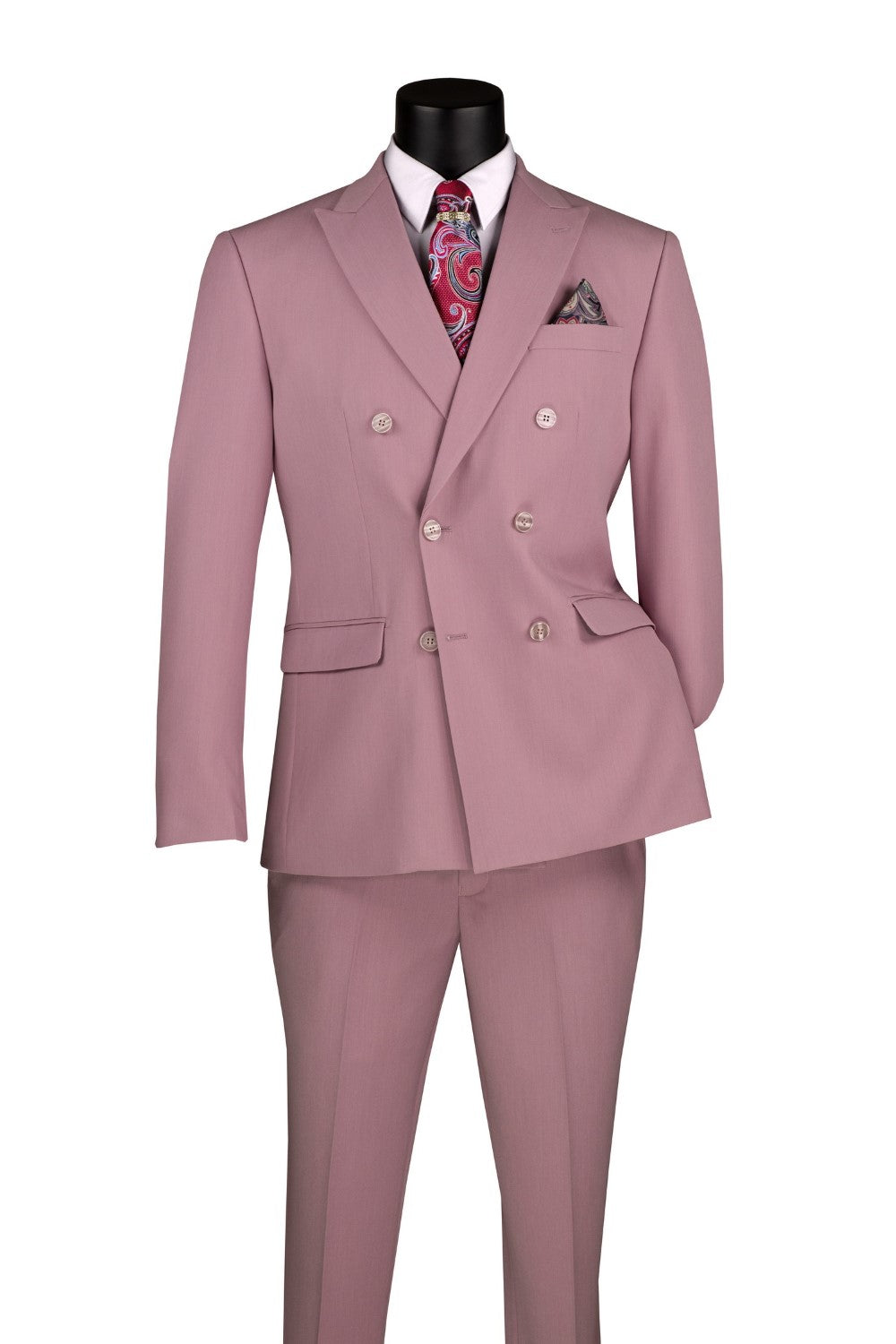 Ice Blue Slim Fit Double Breasted 2 Piece Suit with Flexible Elastic Waistband by Vinci