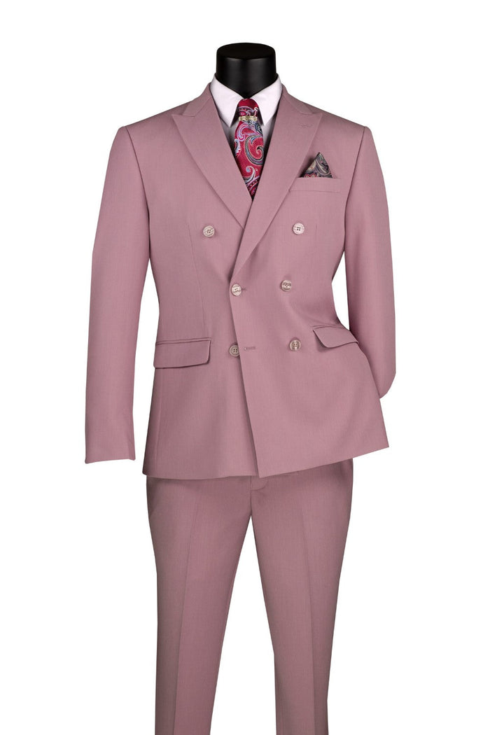 Ice Blue Slim Fit Double Breasted 2 Piece Suit with Flexible Elastic Waistband by Vinci