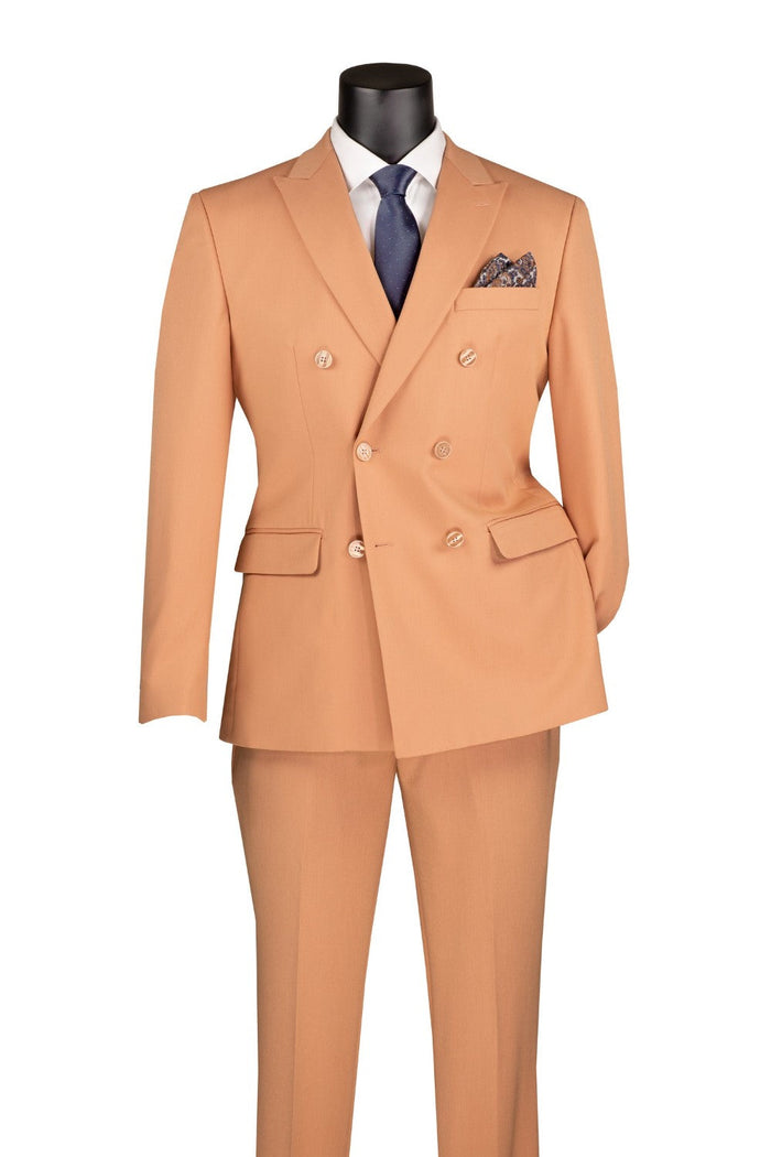 Lilac Slim Fit Double Breasted 2 Piece Suit with Flexible Elastic Waistband by Vinci