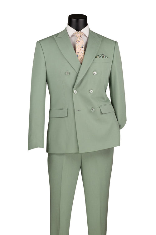 Bone White Slim Fit Double Breasted 2 Piece Suit with Flexible Elastic Waistband by Vinci