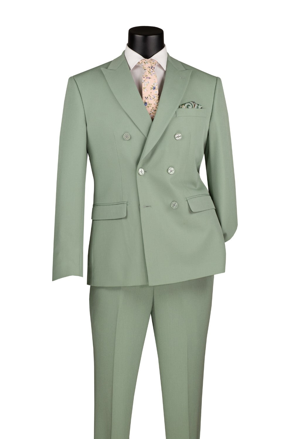 Bone White Slim Fit Double Breasted 2 Piece Suit with Flexible Elastic Waistband by Vinci