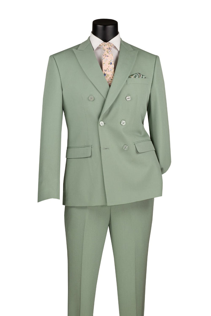 Bone White Slim Fit Double Breasted 2 Piece Suit with Flexible Elastic Waistband by Vinci