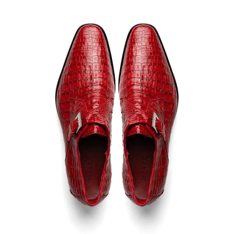 Marco Di Milano Rovigo Men' Shoes Red Genuine Caiman Crocodile Dress Single Monk-strap Loafers