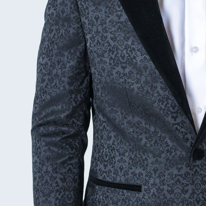 Black Paisley Pattern Tuxedo with Velvet Lapel By Stacy Adams - Wedding - Prom