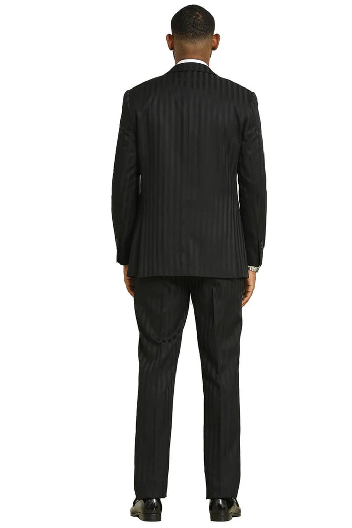 Stacy Adams Modern Fit Black Suit - Vested Tonal Shadow Pinstripe Style at USA Men's Outlet