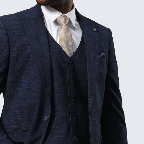 Navy Canvas Print Three Piece Suit By Stacy Adams - Wedding - Prom