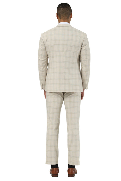 Men's Designer Stacy Adams Vested Glen Plaid Suit in Beige