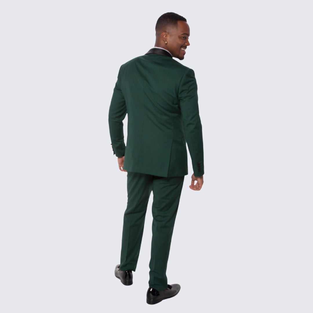 Green Slim Fit Tuxedo with Large Black Shawl Lapel – 3 Piece Wedding & Prom Set