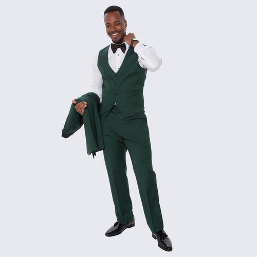 Green Slim Fit Tuxedo with Large Black Shawl Lapel – 3 Piece Wedding & Prom Set