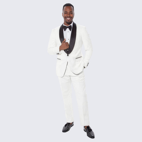 White Slim Fit Tuxedo with Large Shawl Lapel – 3 Piece Wedding & Prom Set