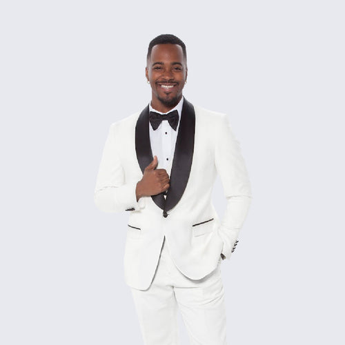 White Slim Fit Tuxedo with Large Shawl Lapel – 3 Piece Wedding & Prom Set
