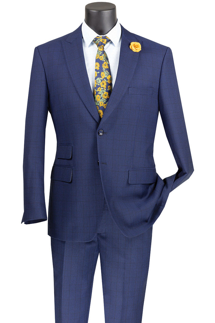 Slim Fit Men's Suit 2 Piece 2 Button in Royal Blue by Vinci
