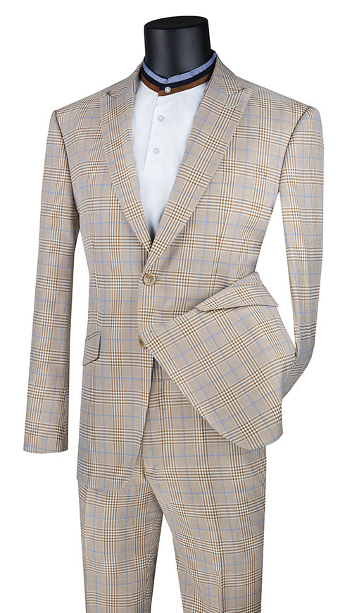 Blue Modern Fit 2 Piece Suit Textured Solid with Peak Lapel by Vinci