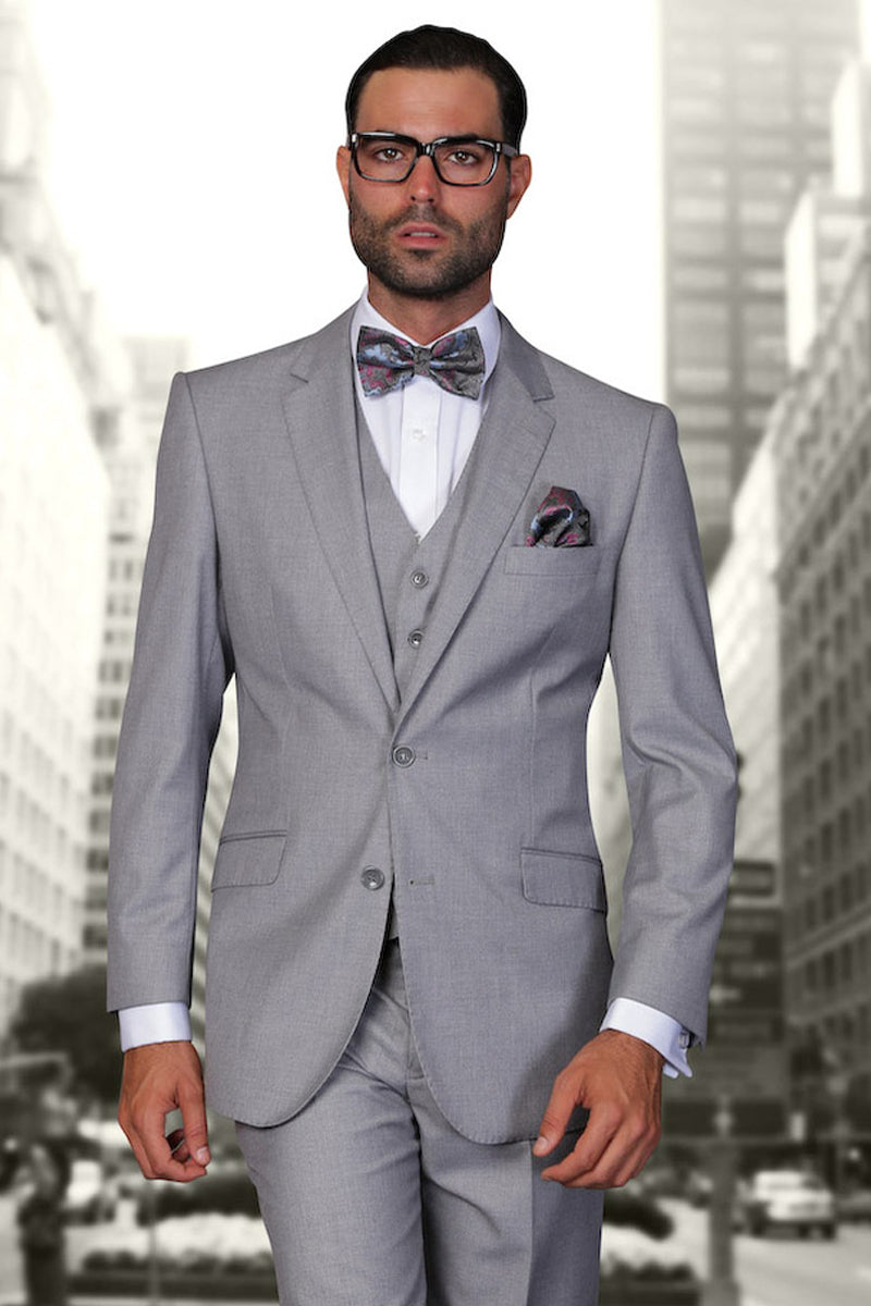 Men's Vested Modern Fit Wool Suit in Grey by Statement Suits