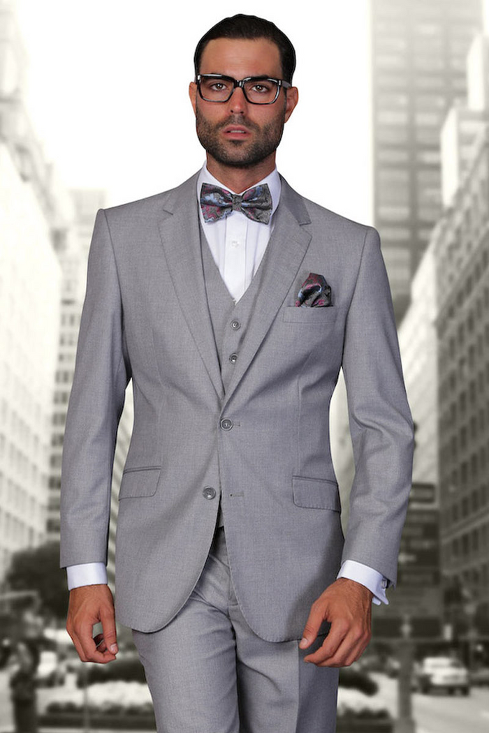 Men's Grey Wool Vested Suit by Statement Suits