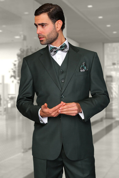 Men's Hunter Green Wool Vested Suit by Statement Suits