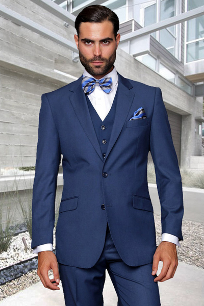 Men's Modern Fit Indigo Wool Suit with Vested Extra Long Cut