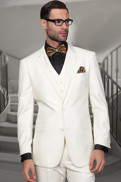 Men's Ivory Vested Wool Suit by Statement Suits
