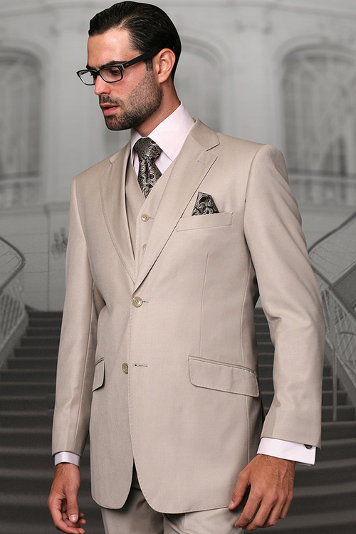 Men's Tan Wool Suit with Vested Modern Fit by Statement Suits