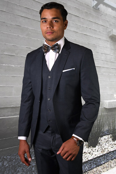 Men's Modern Charcoal Wool Suit with Vested Elegance