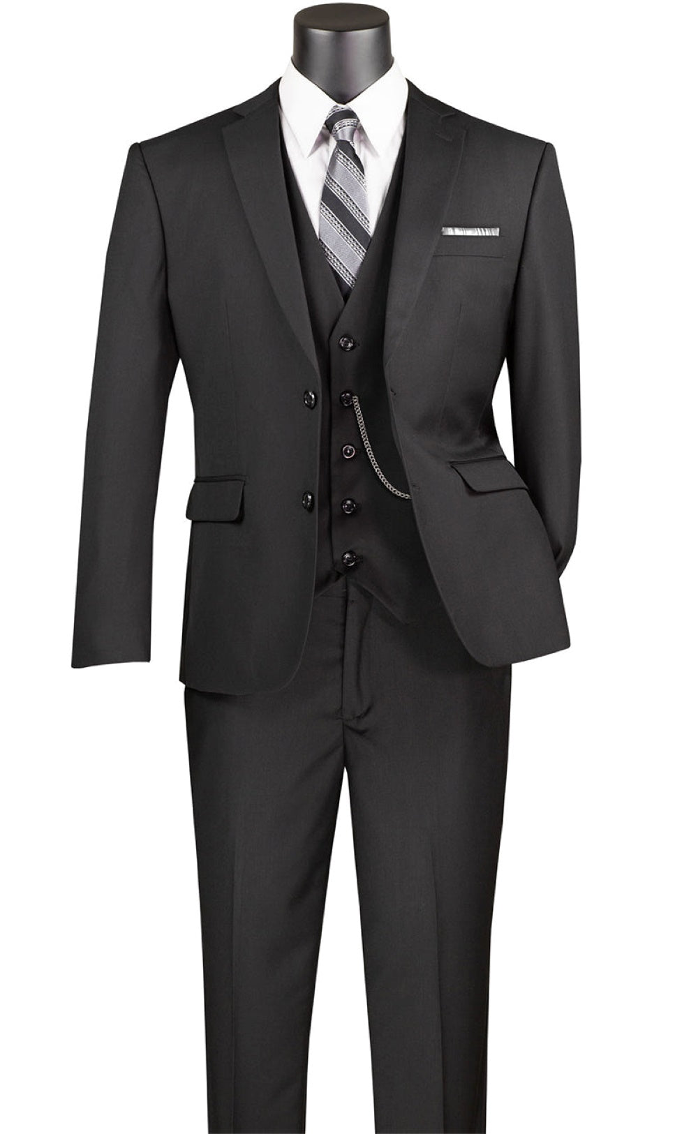 Slim Fit 3 Piece Stretch Fabric Suit in Black by Vinci