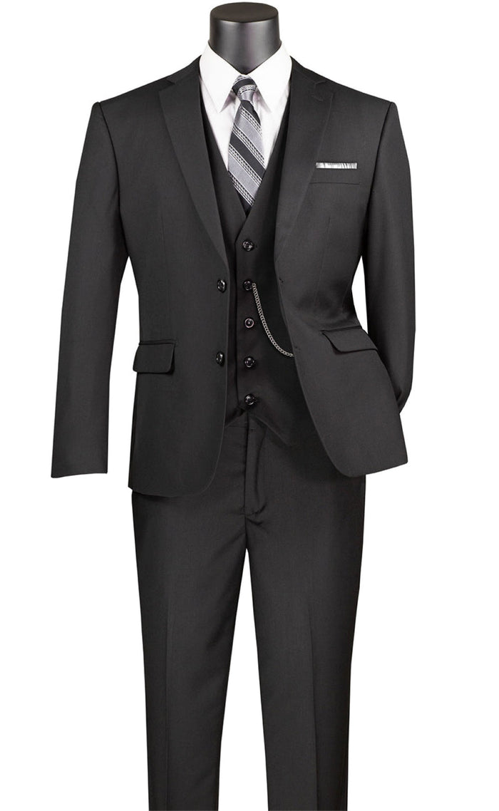 Slim Fit 3 Piece Stretch Fabric Suit in Black by Vinci