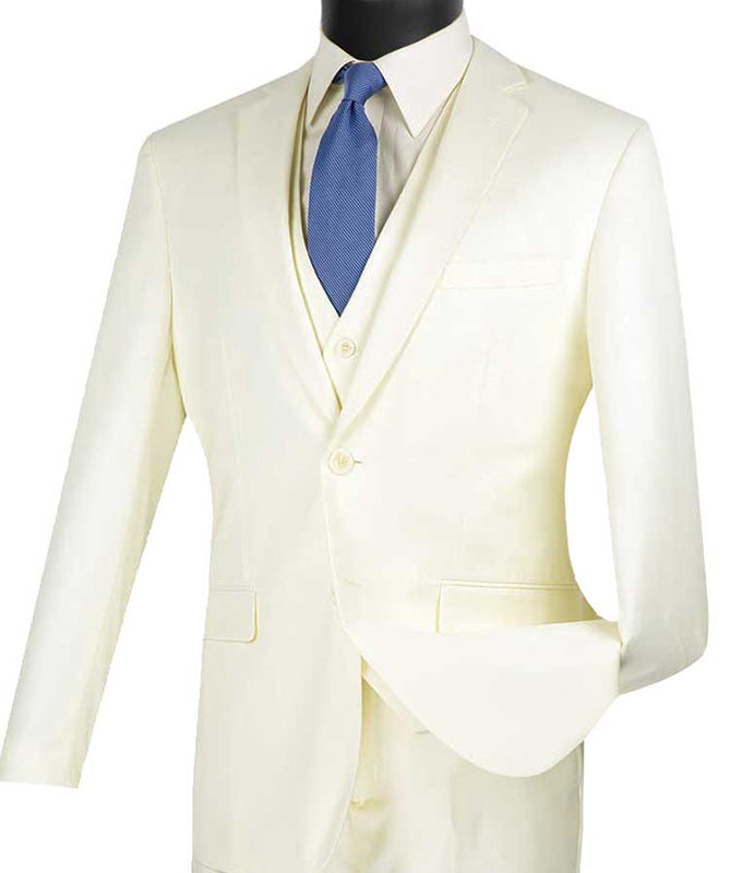 Slim Fit Tuxedo 3 Piece with Jacquard Pattern in White by Vinci