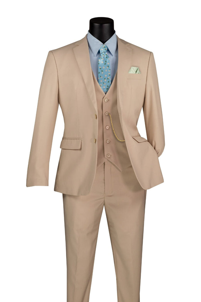Slim Fit Business Men's Suit 3 Piece 2 Button in Light Blue by Vinci