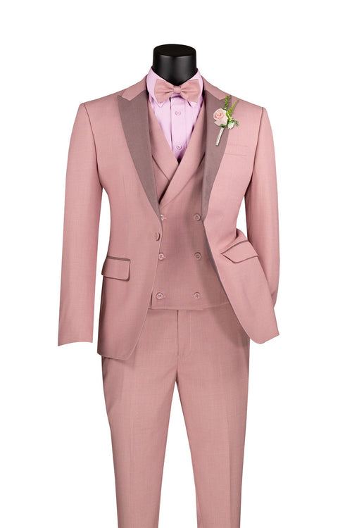 Light Blue Modern Fit 3 Piece Suit with Vest and Adjustable Waist Band Pants by Vinci