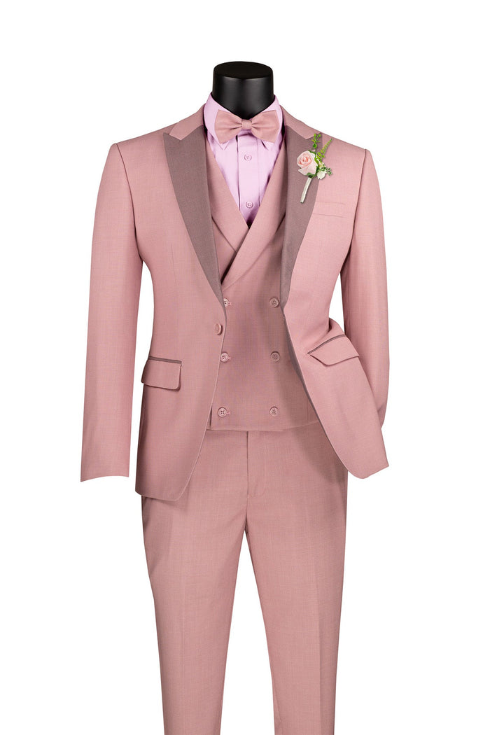 Light Blue Modern Fit 3 Piece Suit with Vest and Adjustable Waist Band Pants by Vinci