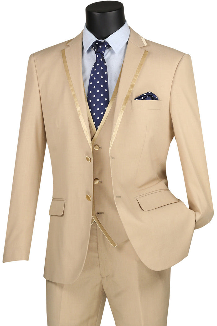 Olympia Collection - Glen Plaid Regular Fit Suit 3 Piece Tan by Vinci