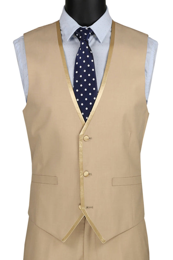 Olympia Collection - Glen Plaid Regular Fit Suit 3 Piece Tan by Vinci