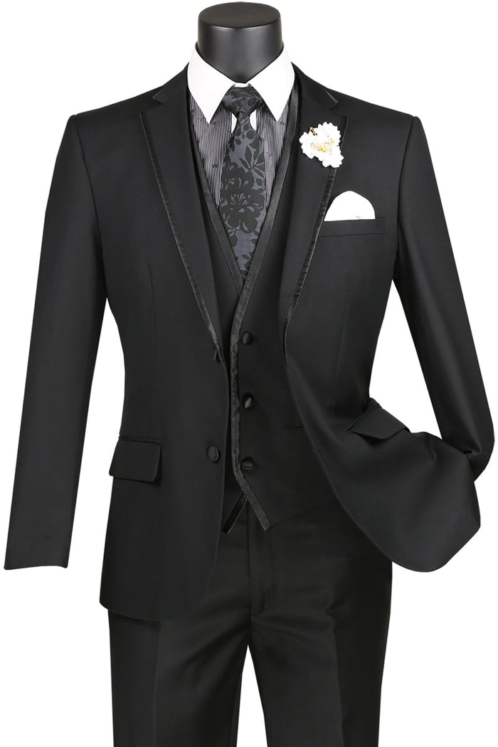 Atlantis Collection - Black Regular Fit Double Breasted 2 Piece Suit by Vinci