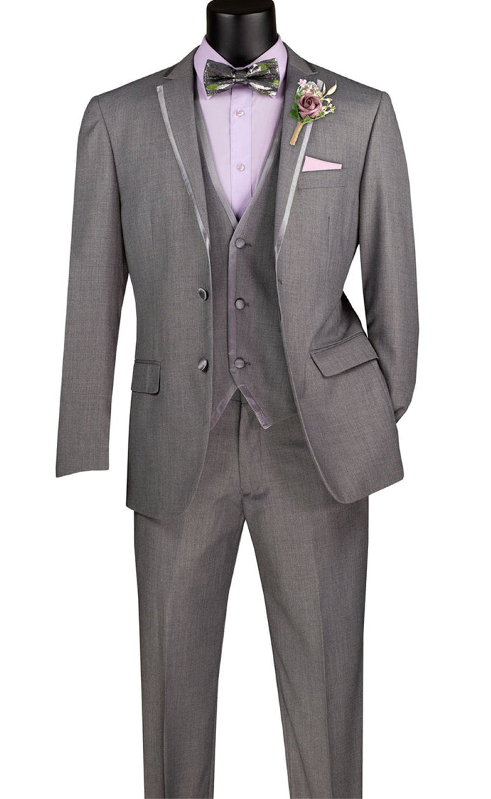Oriental Collection - Banded Collar Slim Fit Suit Shiny Sharkskin 2 Piece Wine by Vinci